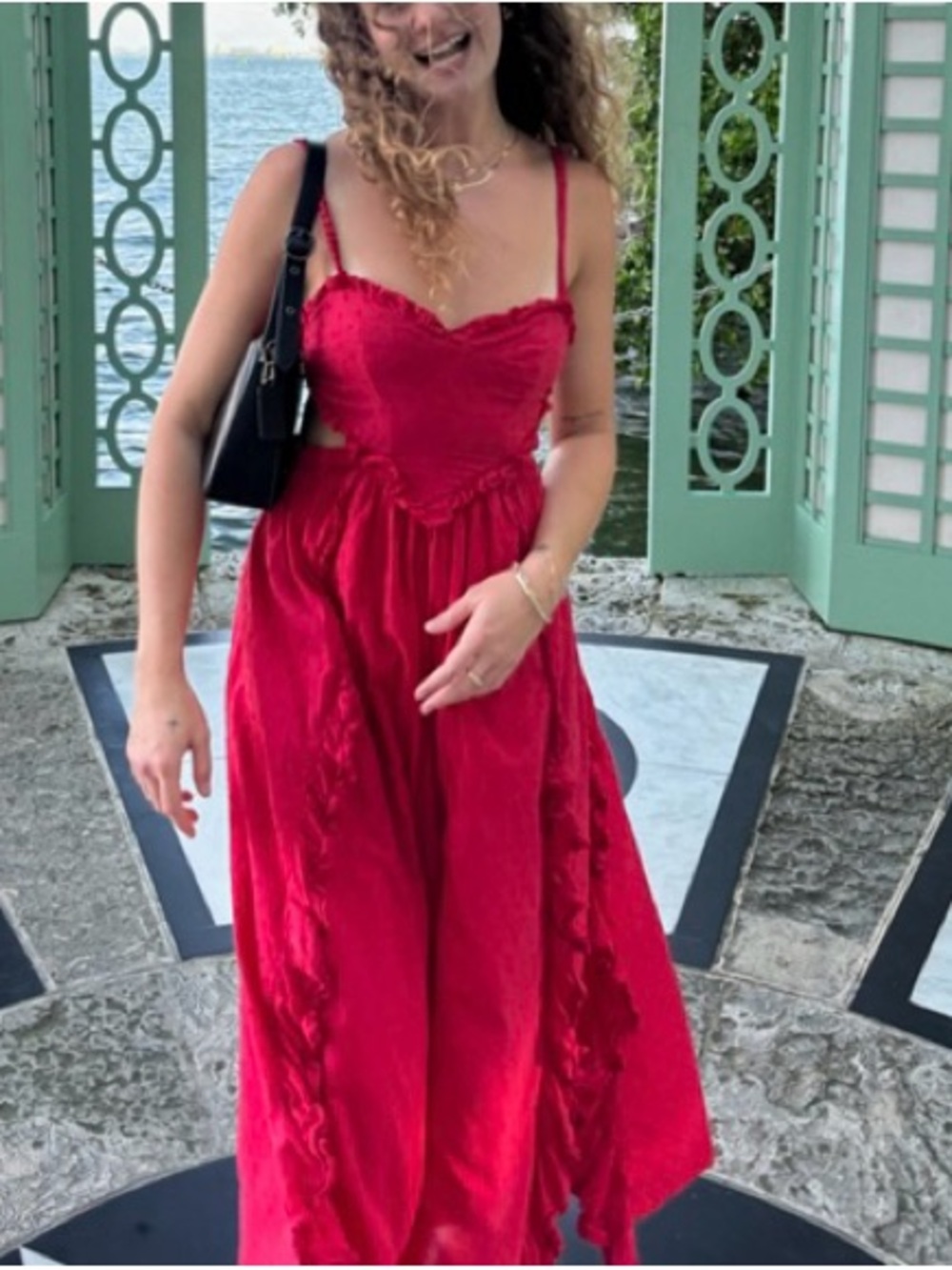 100% Cotton FARM Rio Scarlet Ruffle Cutout Maxi Dress - Picture 10 of 13